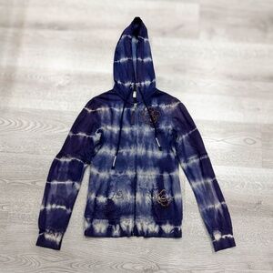 Free People Embroidered Purple Tie-Dye Zip-Up Hoodie Jacket